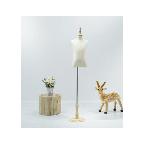 6-8 Year Children sewing Mannequin Body Half-Style Models Props,Clothing White Lince Fabric Wood Disc Base Pet No Hand ,1pc D400