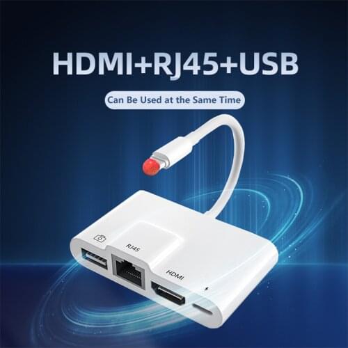 Lightning to Rj45 Ethernet LAN HDMI-Compatible Adapter 4K TV USB Hub OTG Splitter Cable Converter for iPhone 12/11Pro/XR/X iPad