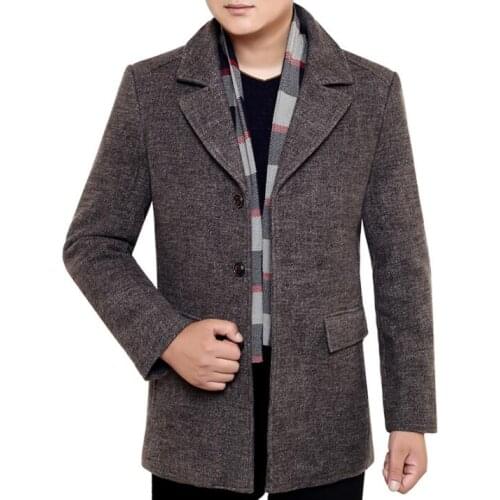 Middle-aged wool suits men blazer winter Add cotton Mid-length coats men jacket masculino slim fit casaco jaqueta masculina b306