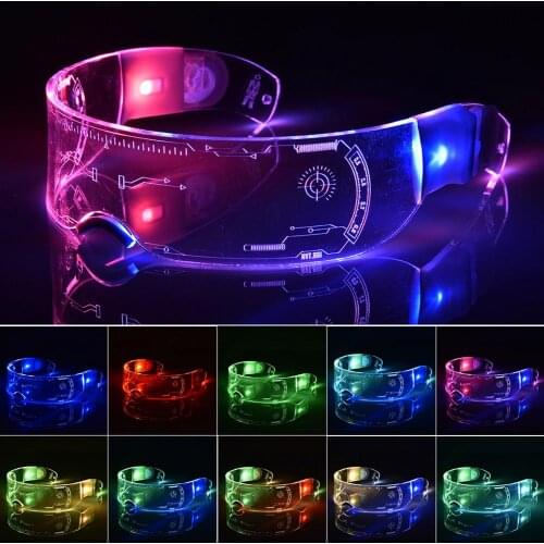 LED Luminous Glasses Futuristic Electronic Visor Glasses Light Up Glasses Prop for Halloween Festival KTV Bar Performance Gift