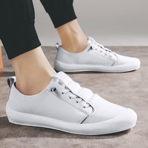 Mens Shoes for Man Casual Shoes outdoor genuine Leather lace up White flat Shoes Sneakers Oxford Men fashion flats