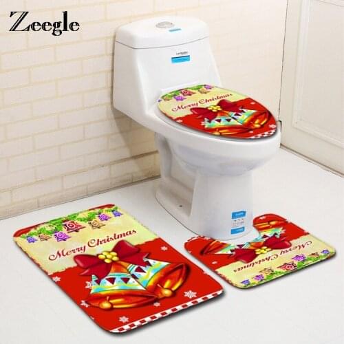 Zeegle Christmas Bell Pattern Door Mat Toilet Floor Mat Toilet Rug Bathroom Non-slip Shower Room Rug Home Absorbent Mat