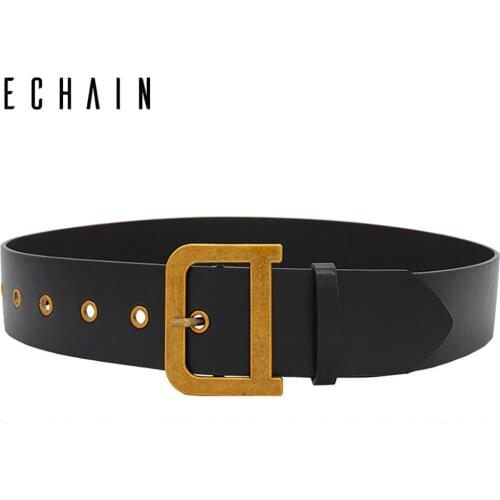 ECHAIN Vintage Luxury Designer Belts High Quality Women D Belt PU Leather D Buckle Strap for Jeans