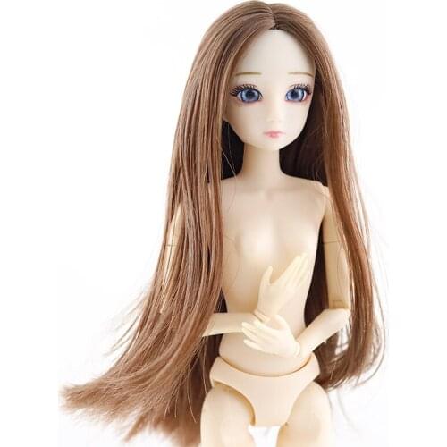 1/6 12 inch Dolls Blue Eyes 20 Moveable Joints Naked Body Cute Long Straight Brown Hair Nude Female Figure Body Doll Toy Gifts