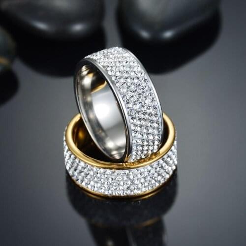 1Pc Fashion Jewelry Ring Stainless Steel Crystal Wedding Rings Glittering Girl Boy Jewelry fashion gift Popular