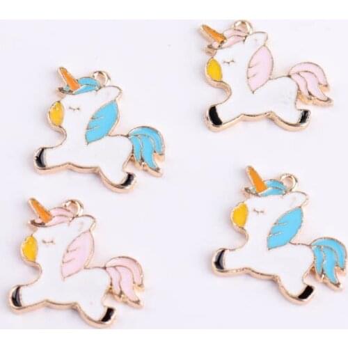 10pcs 18*18mm Cute DIY Enamel Unicorn Pendant Jewelry Findings Gold Color Charms Handmade Necklace Girls Kids Accessory YZ447