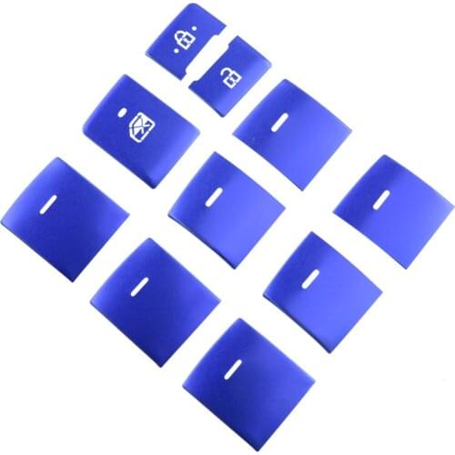 10Pcs/Set Car Blue Aluminum Alloy Window Lift Switch Button Cover Trim Fit For Toyota CHR C-HR 2018 2019 2020 2021