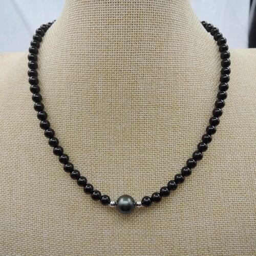 100% NATURET Tahiti PEARL NECKLACE-AAAAA Tahiti pearl -with Lapis lazuli small nature stones