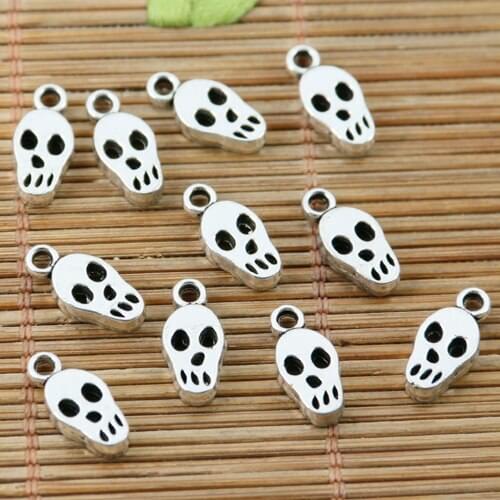 24pcs tibetan silver color skull head charms EF2258