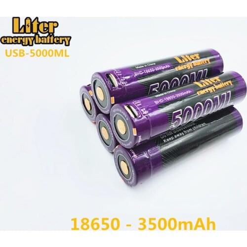 8PCS Liter energy battery USB 5000ML Li-ion Rechargebale battery USB 18650 3500mAh 3.7V Li-ion battery + USB wire