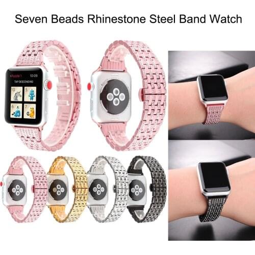 Men Women For Apple Watch Seven Beads With Diamond Strap Stainless Steel Bracelet 38mm 40mm 42mm 44mm iwatch Series 2 3 4 56 SE