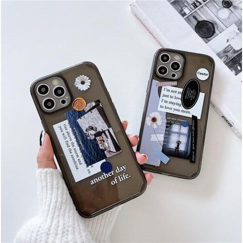 Fashion Retro Label Phone Case For iPhone 11 Pro Max 12 X XS XR SE20 6 7 8 Plus Transparent Shockproof Soft Silicone Cover Coque