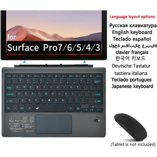 Funda for Microsoft Surface Pro 7 6 5 4 3 Russian Spanish Portuguese German Italian Korean Case Keyboard Backlit Touchpad