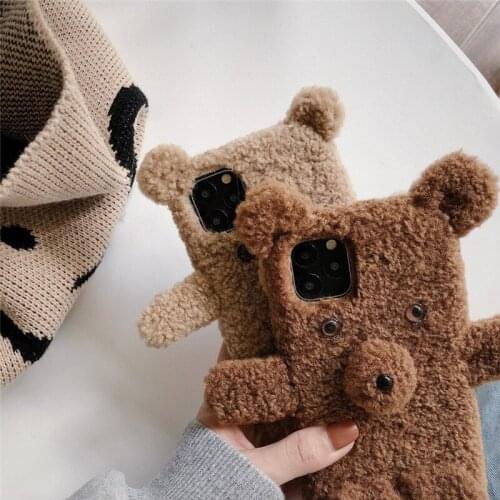 Winter Warm Plush Case for LG Stylo 5 6 Q60 Q61 K50 K50S K51S K40 K40S K41S G7 G8 G8S G8X ThinQ Cute Bear Furry Fluffy Fur Cover