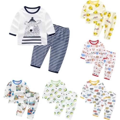 Baby Clothing Sets Summer Girl Boy Cotton Cartoon Printing Long-Sleeve Tops+Trousers Two-Piece Suit Unisex Kids Outfits