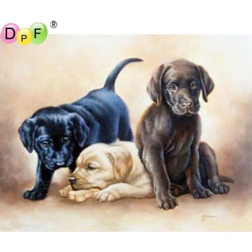 DPF Round Diamond Painting three lovely puppies DIY Gift 5D full Diamond Embroidery Magic Cube Cross Stitch craft Mosaic Decor
