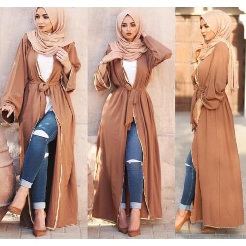Dubai Open Abaya Muslim Women Kimono Cardigan Long Maxi Dress Beads Kaftan Turkey Jilbab Islamic Clothing Eid Ramadan Gown Robe