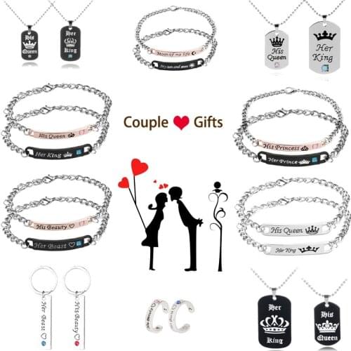 His Queen Her King Couple Bracelet Necklace Her Prince His Princess Crown High Quality Charm Bracelet for Valentine Gift Jewelry