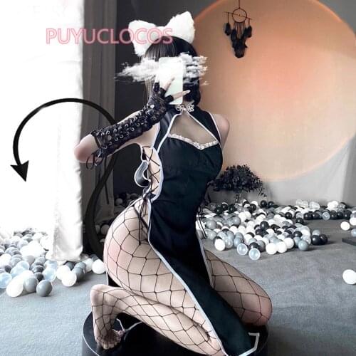Exotic Black Chinese Style Qipao Cheongsam Dress Women Cosplay Costume Sexy Erotic Lingeries Maid Waitress Uniform