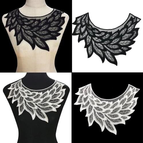 Black and White Cotton Embroidery Flowers Lace Applique Neckline Collar Trim Wedding Dress Skirts Clothing Sewing Guipure Decor