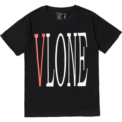 Classic Vlone Short-sleeved Female Couple Loose Street Hip-hop Big V Trend T-shirt Mens Cotton Round Neck 024