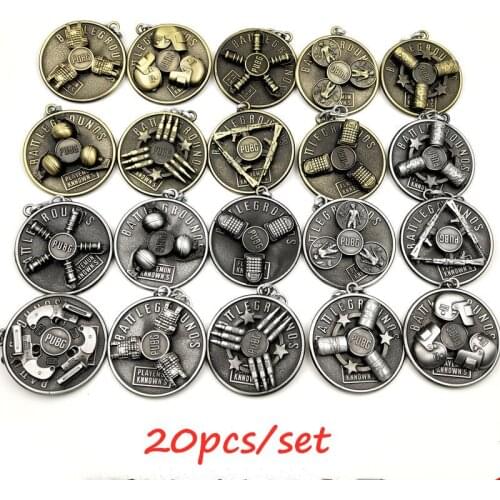 20pcs/set Round Pendant Keychain Rotated Keychain 3 Level Bag Helemet Model Alloy Key Chain Key Holder Pubg