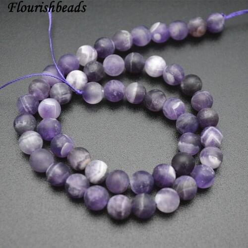 Matte Dull Polished Natural Smooth White Veins Dog Teeth Amethyst Stone Round Loose Beads 4mm 6mm 8mm 10mm 12mm