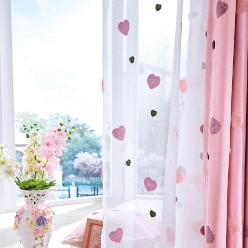 Korean Style Cartoon 3D Heart Cute Sheer Tulle for Children Bedroom Curtains Girls Kids Living Room Window Screen Fabric Drapes