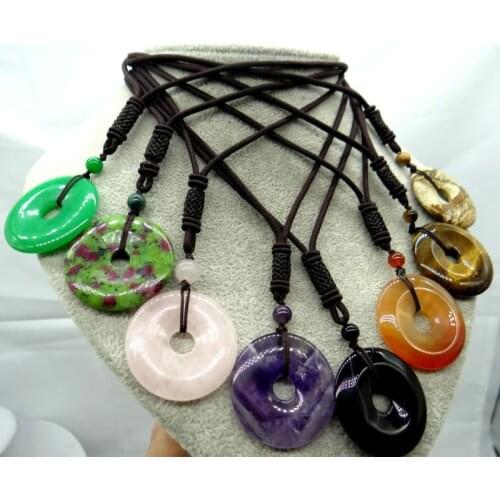 40mm Natural stone Quartz Crystal tiger eye aventurine Opal Turquoises donut charms Pendant for diy Jewelry making necklace