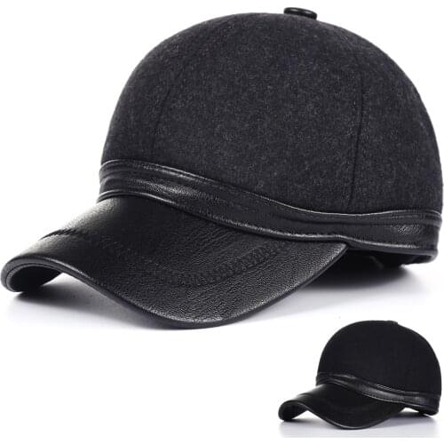 New Winter Fashion Black Wool Baseball Caps Mens Ear Hat Ski Hats