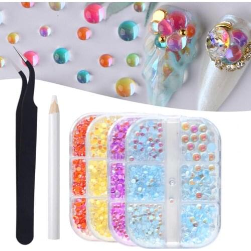 Fingernail Ornament DIY Anti-damaged Resin Nail Art Accessories Mocha Clear Half Beads Nail Glitter Beads Decorations Nail Tool