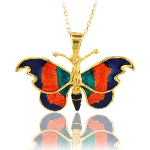 Butterfly Necklace 925 Sterling Silver Colorful Nature Charm Bridesmade Nature Lover Gift