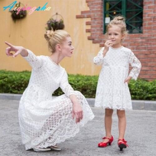 Mother Daughter Dresses Lace White Princess Tutu Wedding Dress Evening Party Clothing Spring Mom and Daughter Clothes Outfits