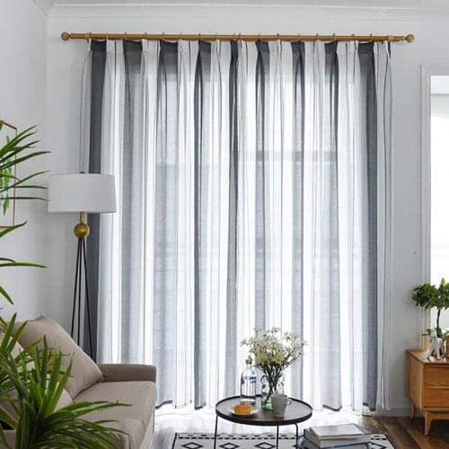 Grey Striped Sheer Curtains for Living Room Bedroom Tulle Curtain Kitchen Modern Window Treatment Drapes Voile Curtains
