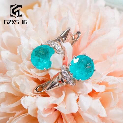 GZXSJG Paraiba Tourmaline Gemstones Clip Earrings for Women Solid 925 Sterling Silver Blue Tourmaline earrings for Anniversary
