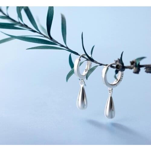 Teardrop 925 Sterling Silver 6.6mm Huggie Hoop Drop Dangle Earrings A1649