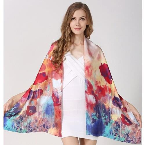 100% Mulberry Silk Satin Scarf Natural Printed Flowers Autumn Woman Wrap Ladies Spring Winter Fashion Large Scarves