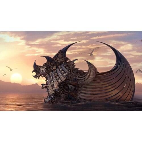 Viking Longboat in the Cold North Sea Art Film Print Silk Poster Home Wall Decor 24x36inch