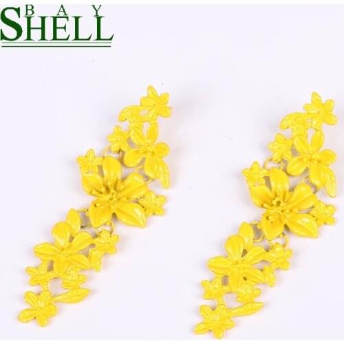 Shell Bay 2020 Metal Flower Earrings For Women Fashion Earrings Jewelry Boho Punk Long Gold Earrings Tassel Floral Gift Cute CC