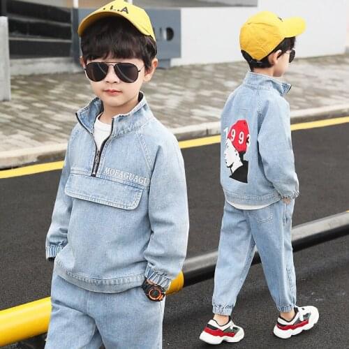 Boys spring / fall sports suit denim jacket + pants 2pcs sets of new big virgin Kids