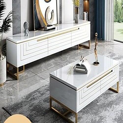 Light luxury coffee table TV cabinet combination high-end living room furniture post-modern minimalist style fashion art striped