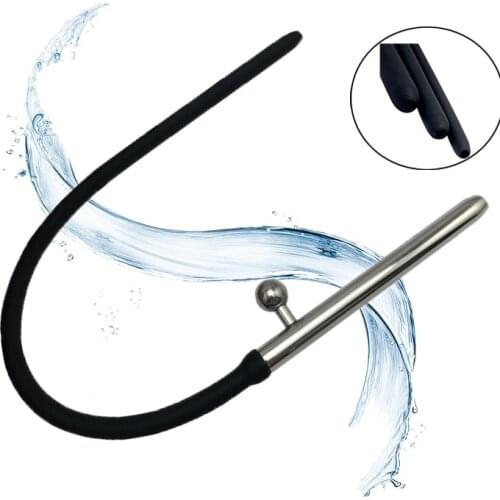 Silicone stainless steel Metal double head beads probe man urethral sound catheter water flowing penis plug sex toy for male