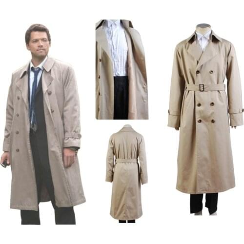 In Stock)Supernatural Castiel Twill Cosplay Costume For Adult Men Long Trench Coat Only Halloween Carnival Cosplay Costume