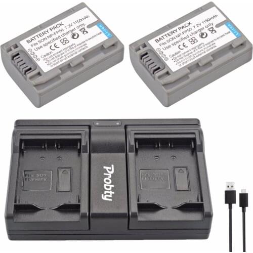 Probty 2Pcs NP-FP50 NP FP50 Battery + USB Dual Charger For Sony DCR-DVD103 DVD105 DCR-HC3 HC16 HC40 DCR-SR30 SR40 SR100 Camera