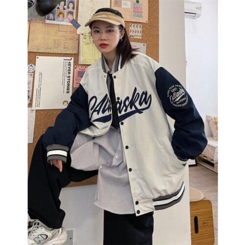 2021 Streetwear Oversized Baseball Clothes Spring Letter Jacket Harajuku Style Contrast Stitching Womens Casual Outerwear Jacke