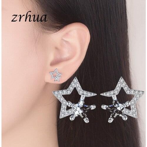 ZRHUA Crystal Star Stud Earrings for Women High Quality S925 Sterling Silver Earrings Brincos Jewelry Gifts Wedding Party Bjoux