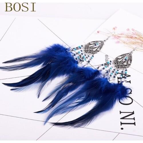 Feather Earrings 2019 Women Tassel New bohemian Statement dangle Handmade fringe leaf Earring Long Big korean fashion jewelry cc