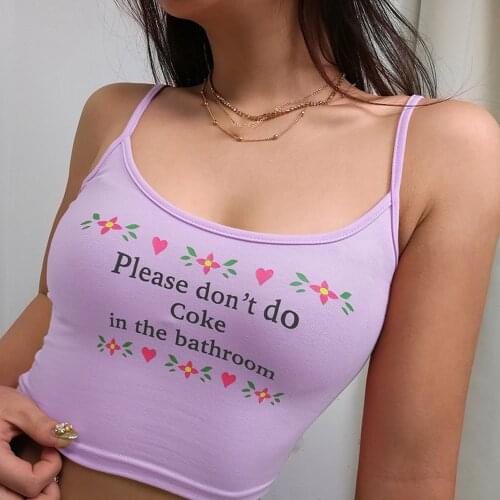 2021 Sexy Crop Top Women Summer Tanks Casual Please Dont Do Cokes In The Bathroom Letter Print Vest Halter Blouse Camisole