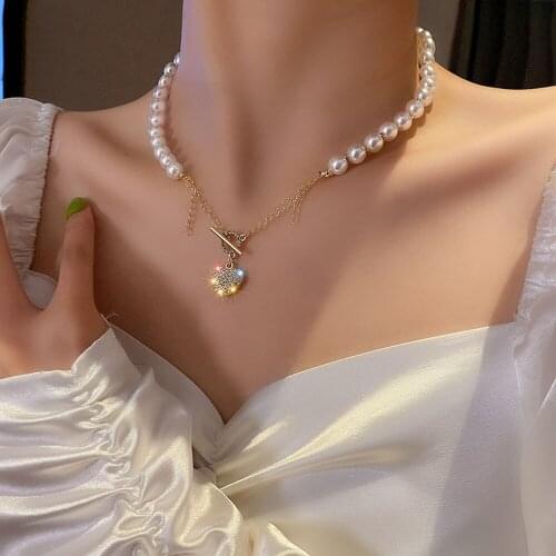 Summer Korean Love Pearl OT Buckle Necklace Retro Temperament Sweet Clavicle Chain Necklace Female