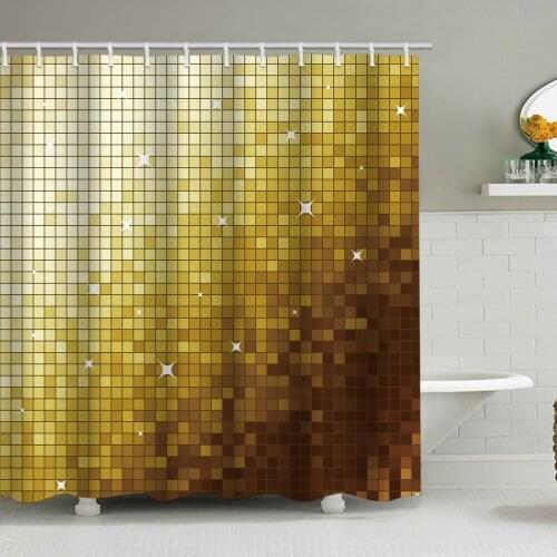 Gold mosaic geometric shower curtain bathroom kit optional non-slip floor mat and toilet floor mat kit
